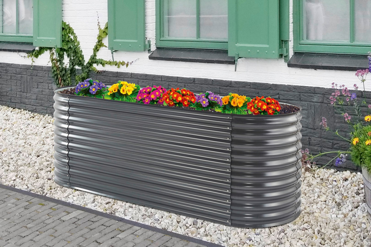 Komplett-Set Hochbeet Welle 240 x 80 x 82 cm Anthrazit & Regadio Bewässerungssystem