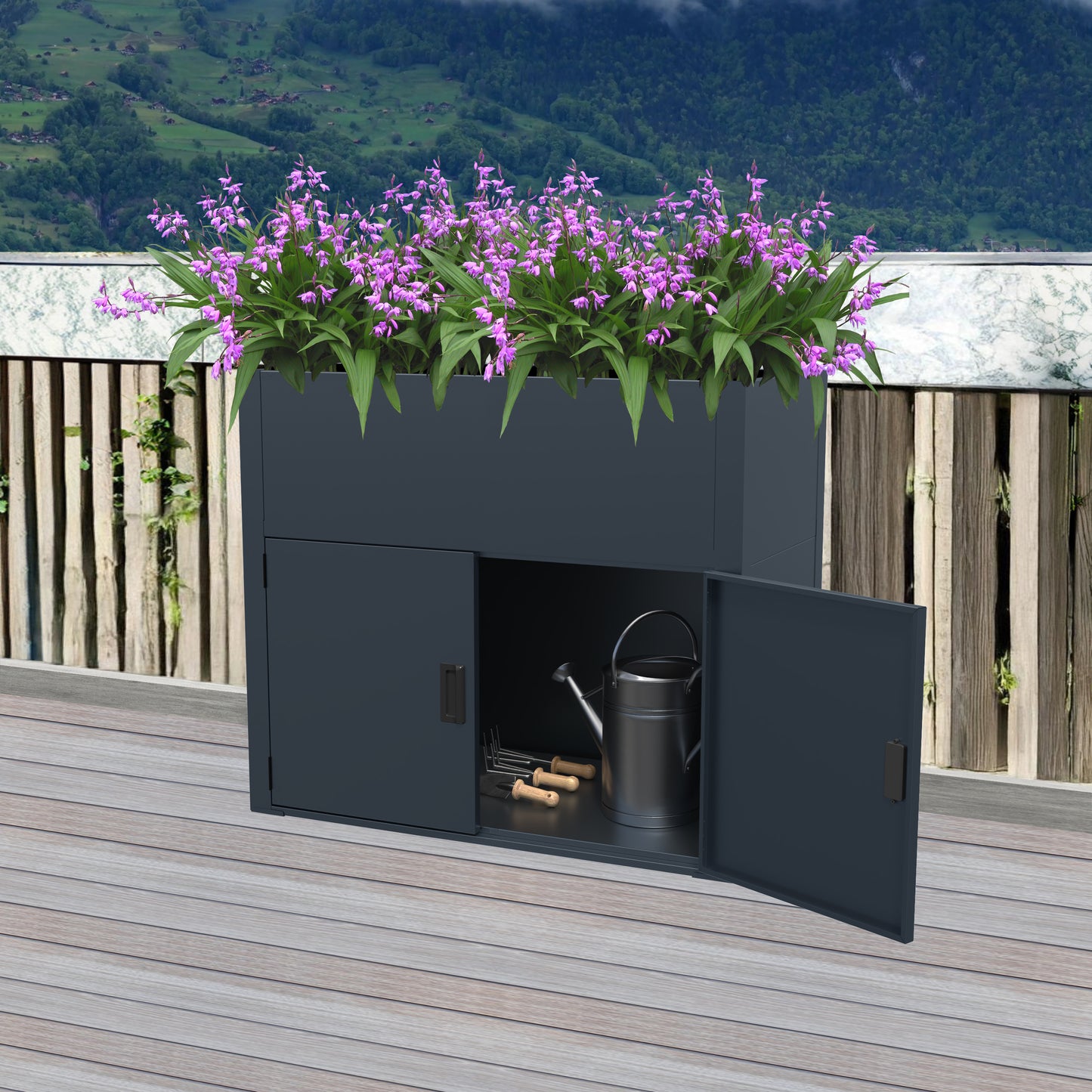 2 in 1 - Hochbeet mit Schrank 143 x 83 x 86 cm