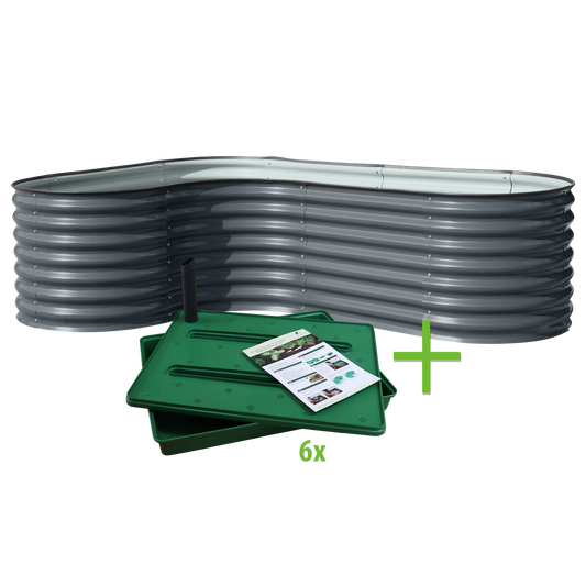 Komplett-Set Hochbeet Welle Ecke 240 x 160 x 82 cm Anthrazit & Regadio Bewässerungssystem